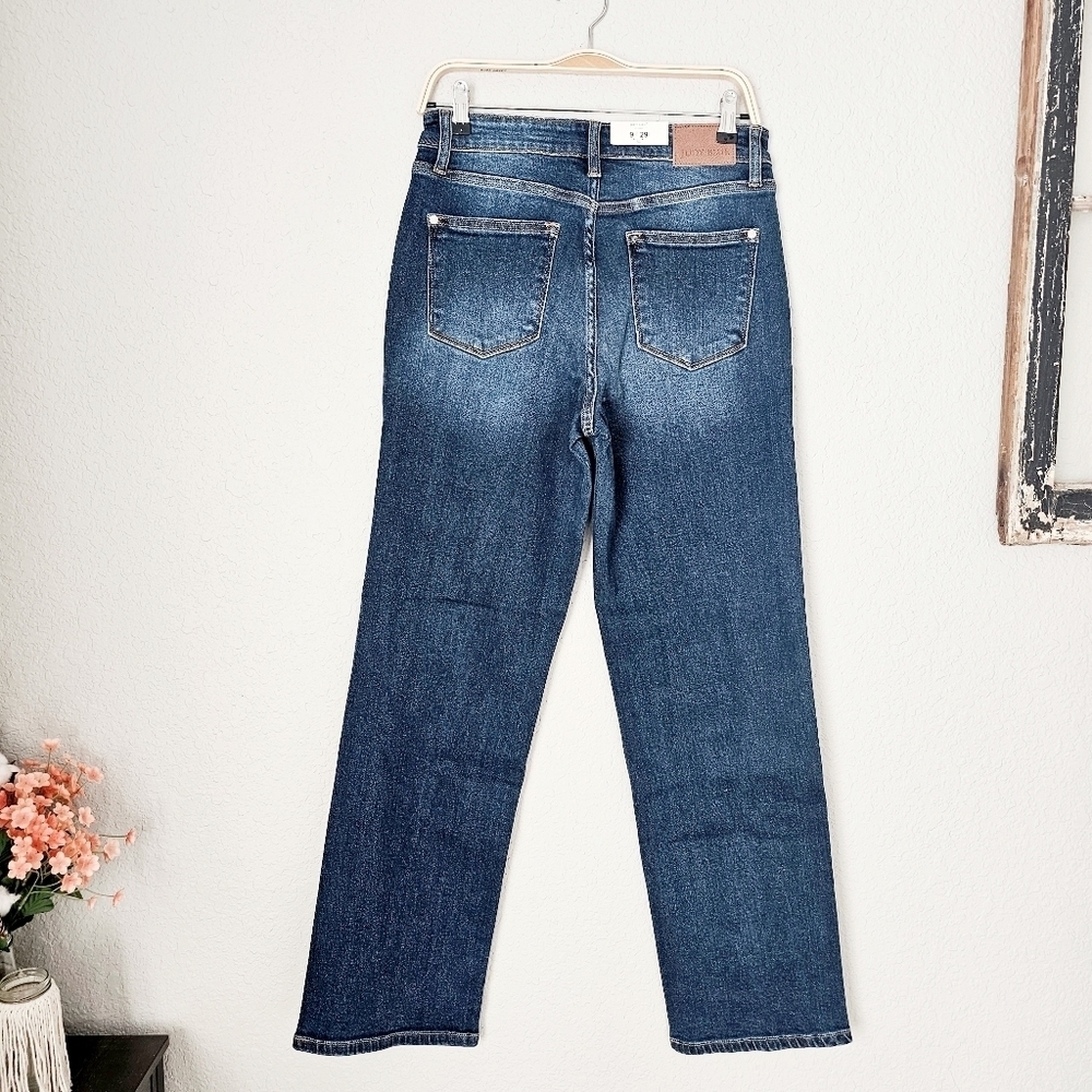 Judy Blue MR Dark Wash Straight Leg Side Seam Detail Jeans Classic 9/29 NEW - Picture 10 of 14